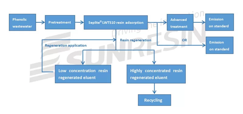 sunresin-seplitelwt510-смола-процесс-поток-для-очистки-фенольных-сточных вод